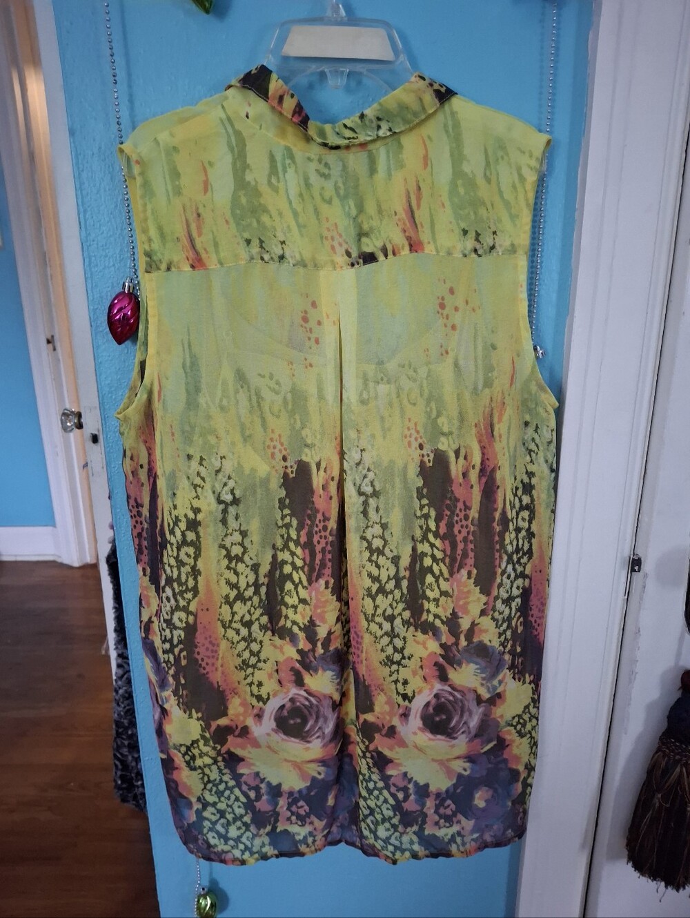 I. Jeans By Buffalo Women's XL 2-fer Sleeveless BOHO Blouse & Tank Yellow Floral - Picture 3 of 8